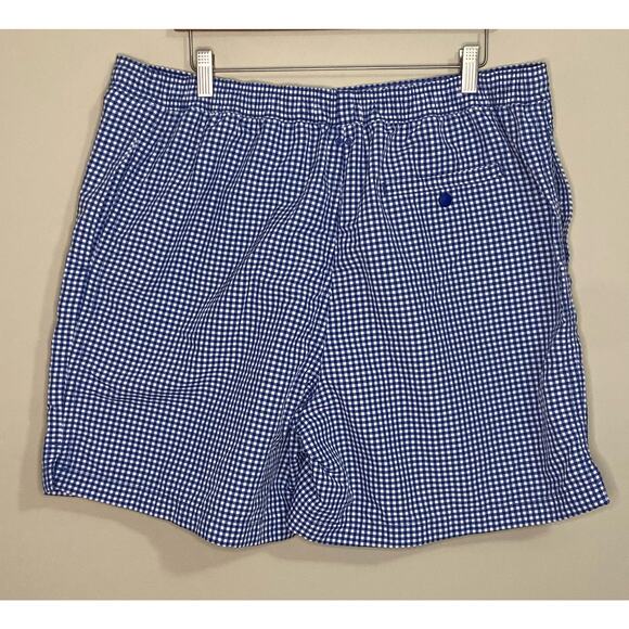 Lands End Mens Swimsuit XL 40-42 Swim Trunks Blue Checked Plaid - Picture 2 of 7